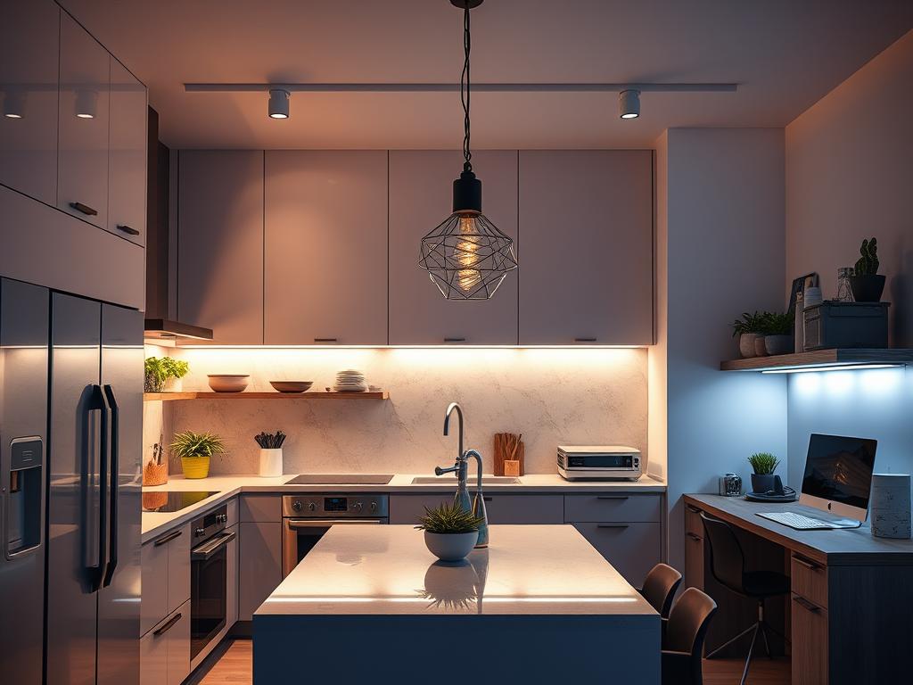 iluminação funcional para cozinha e áreas de trabalho